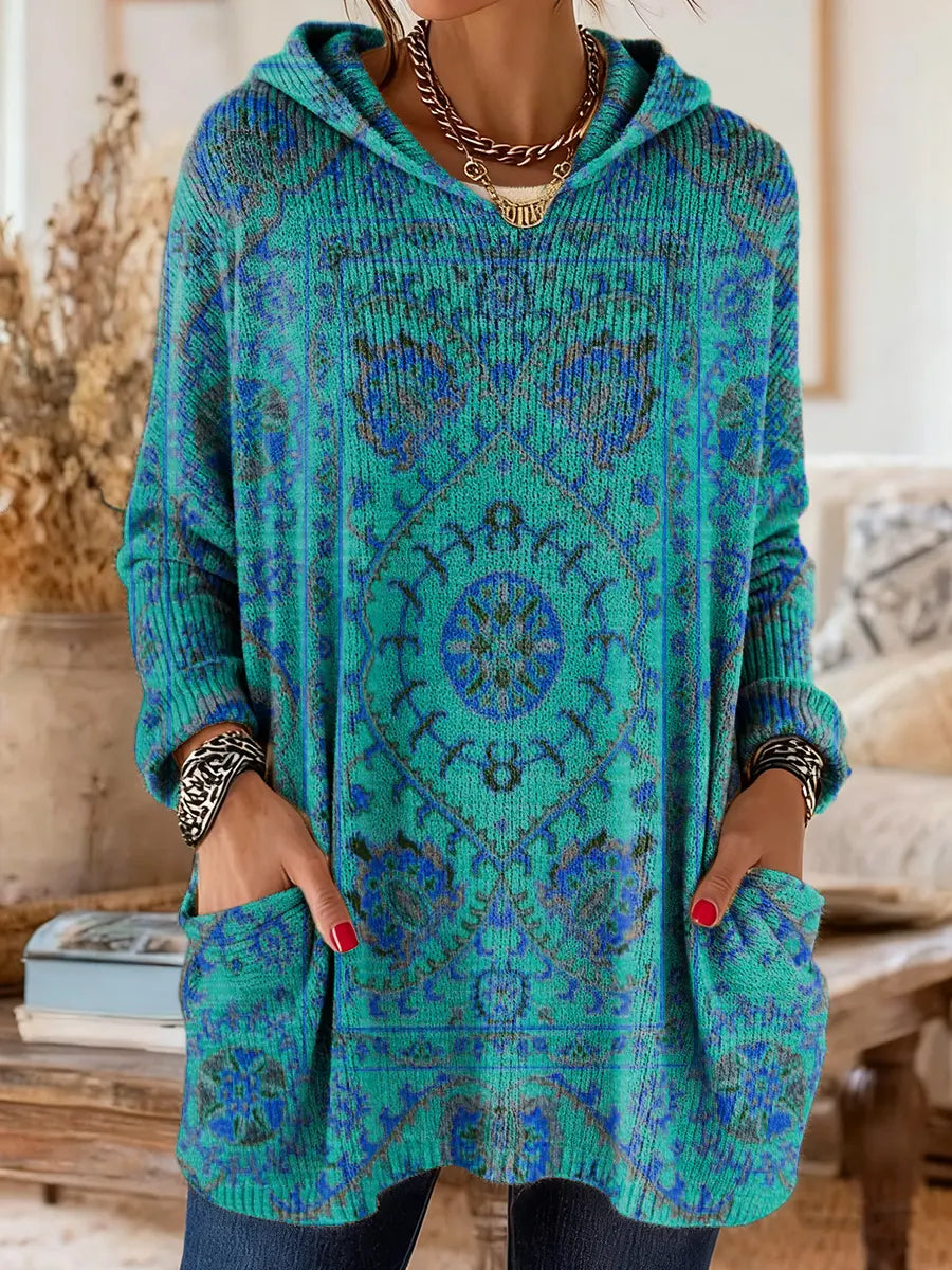 Séraphine | Pull Tunique à Capuche Imprimé Bohème