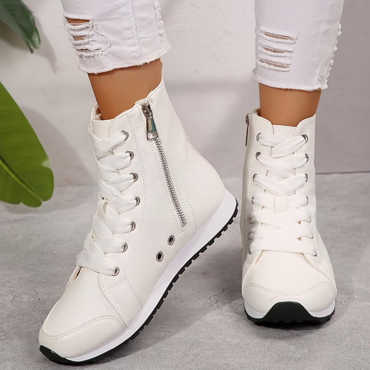 Gabrielle | Baskets Montantes Zippées Effet Cuir