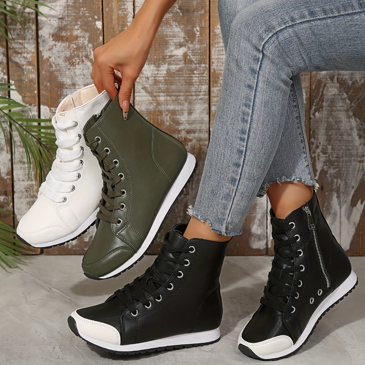 Gabrielle | Baskets Montantes Zippées Effet Cuir
