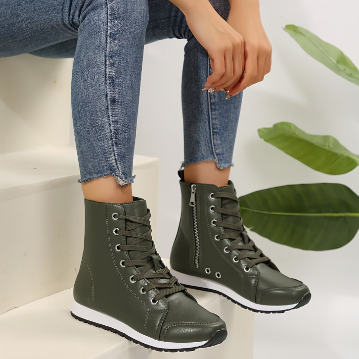 Gabrielle | Baskets Montantes Zippées Effet Cuir