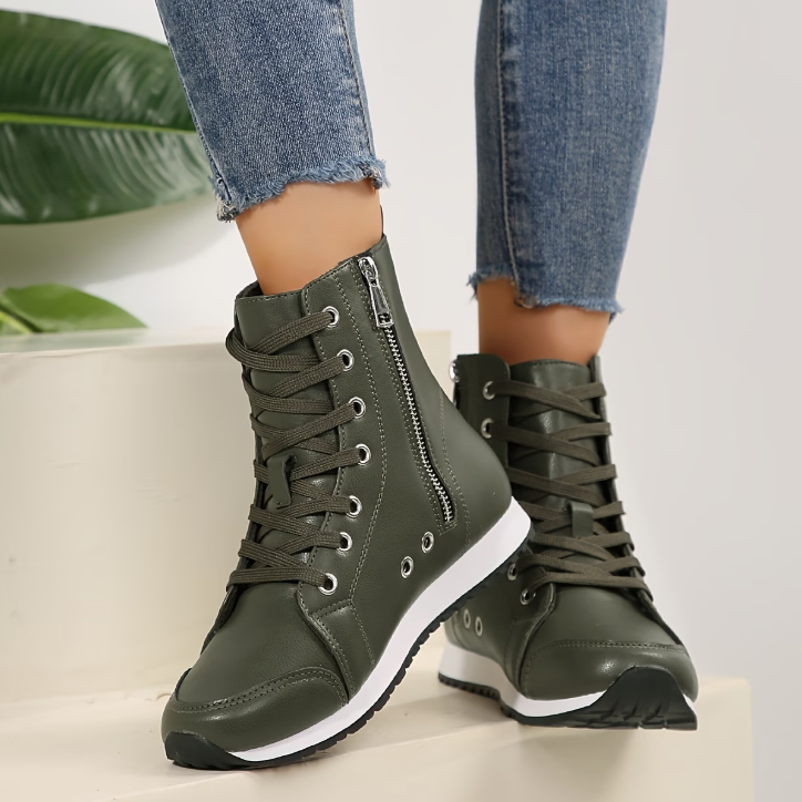 Gabrielle | Baskets Montantes Zippées Effet Cuir
