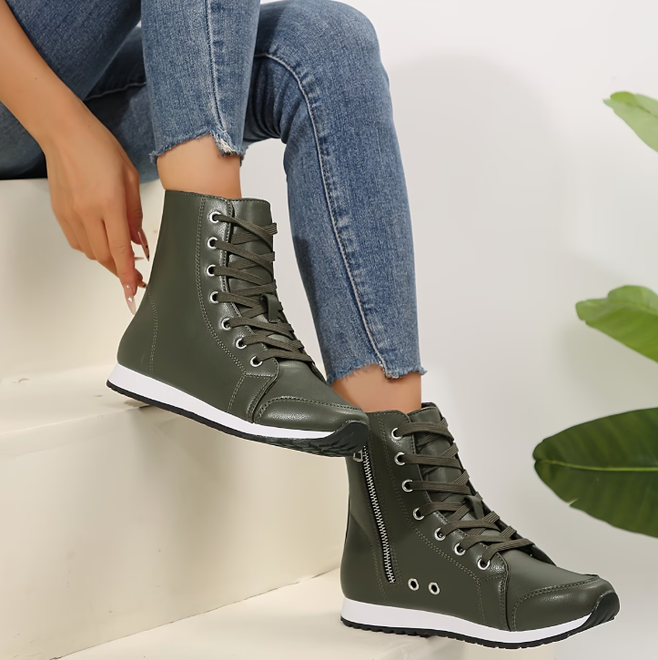 Gabrielle | Baskets Montantes Zippées Effet Cuir