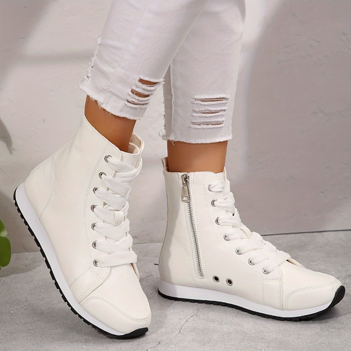 Gabrielle | Baskets Montantes Zippées Effet Cuir