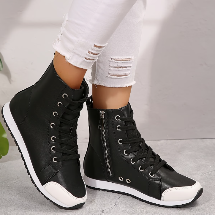 Gabrielle | Baskets Montantes Zippées Effet Cuir
