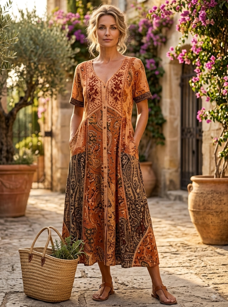 Lara | Robe Longue Imprimée Bicolore