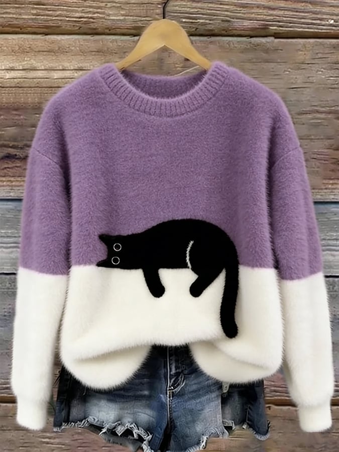 Zélie | Pull Bicolore Chat Brodé