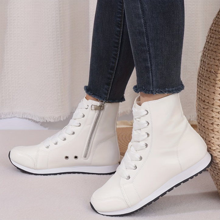 Gabrielle | Baskets Montantes Zippées Effet Cuir