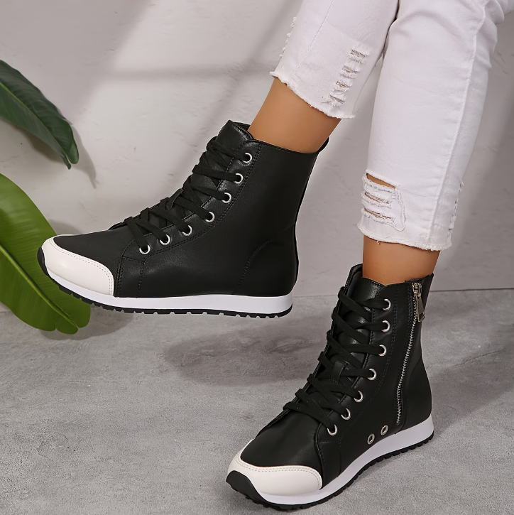 Gabrielle | Baskets Montantes Zippées Effet Cuir
