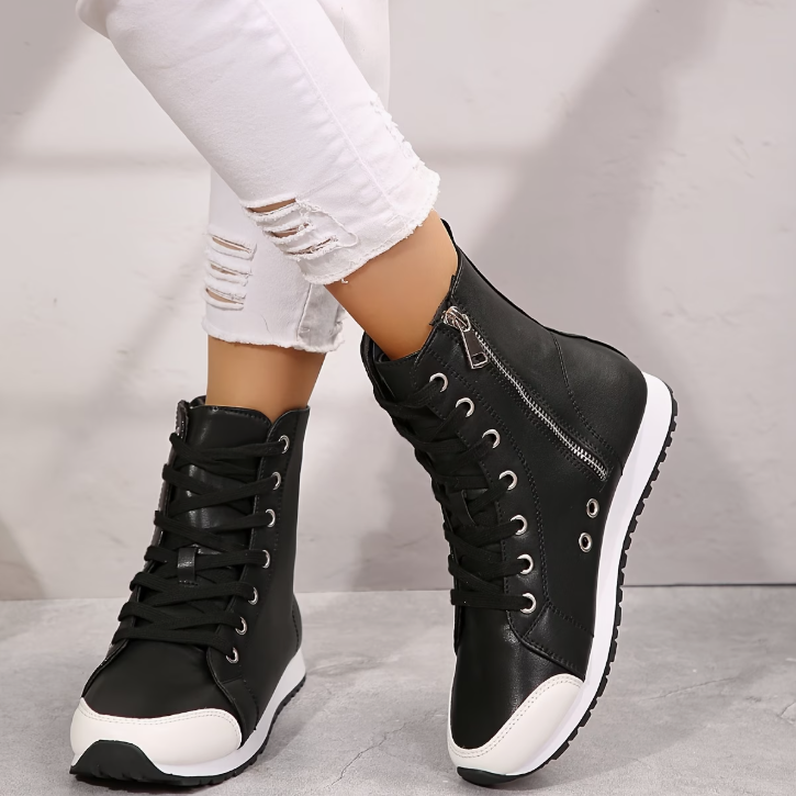 Gabrielle | Baskets Montantes Zippées Effet Cuir
