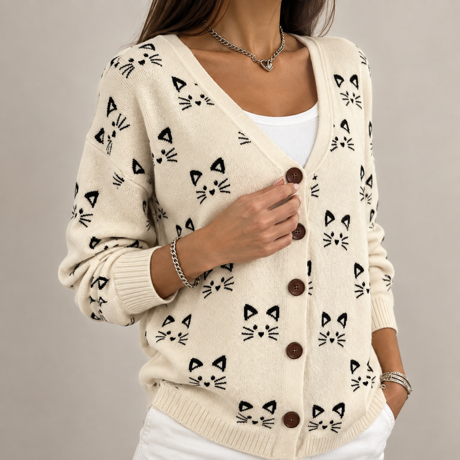Fabienne | Cardigan Maille Imprimé Chat