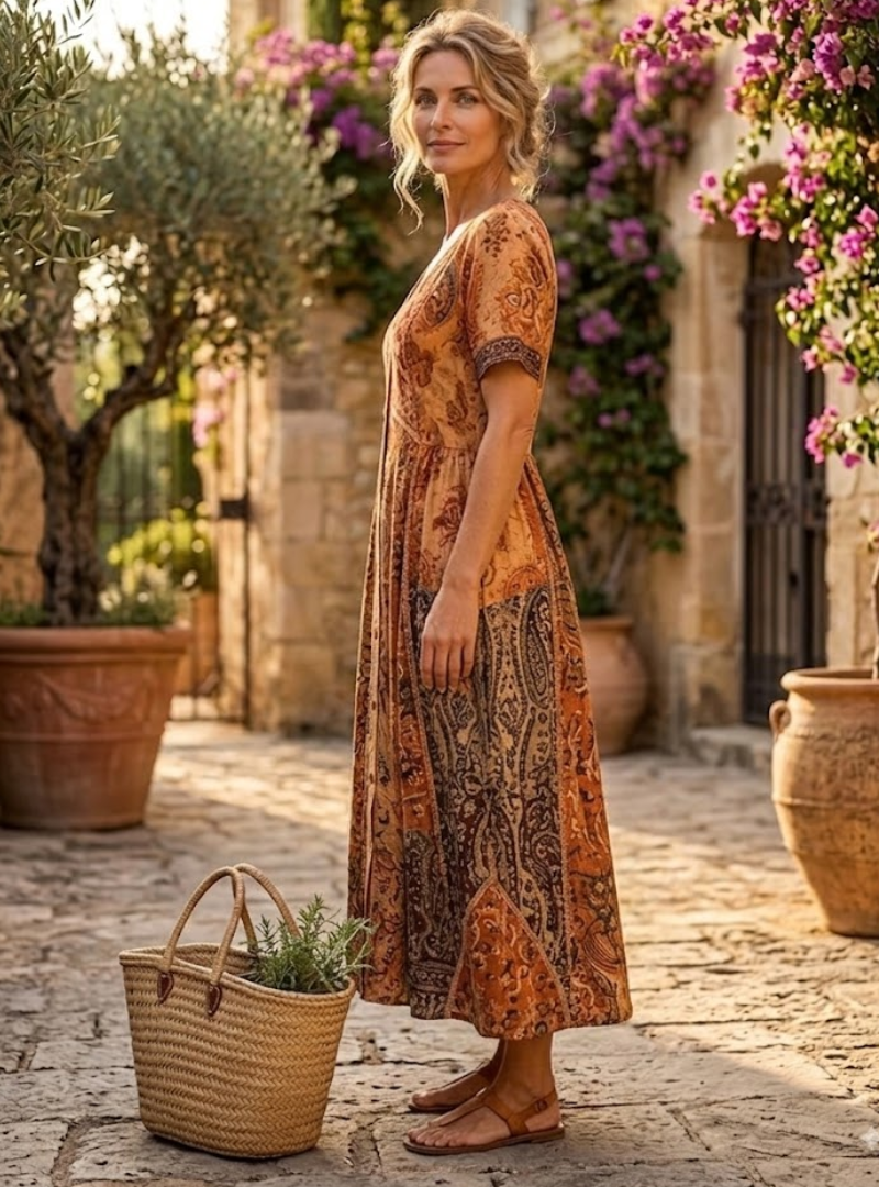 Lara | Robe Longue Imprimée Bicolore