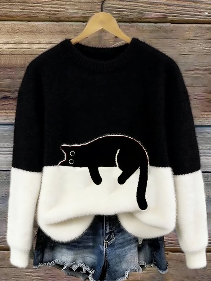 Zélie | Pull Bicolore Chat Brodé