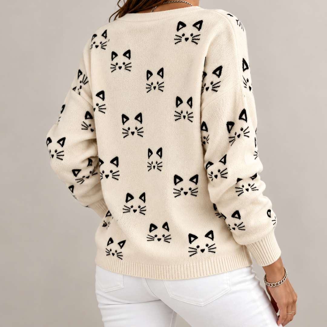 Fabienne | Cardigan Maille Imprimé Chat