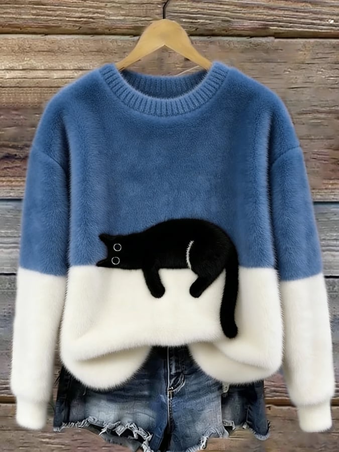 Zélie | Pull Bicolore Chat Brodé