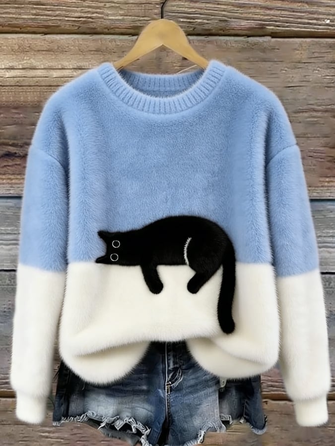 Zélie | Pull Bicolore Chat Brodé