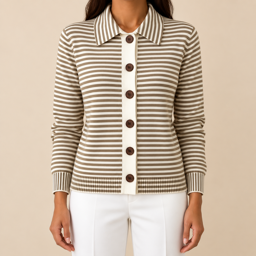 Bérénice | Cardigan Rayé à Col Chemise