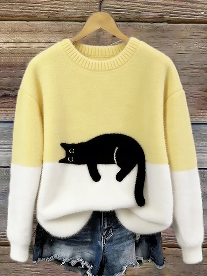 Zélie | Pull Bicolore Chat Brodé