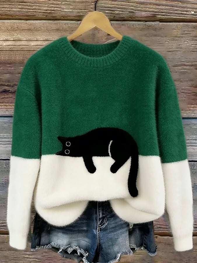 Zélie | Pull Bicolore Chat Brodé