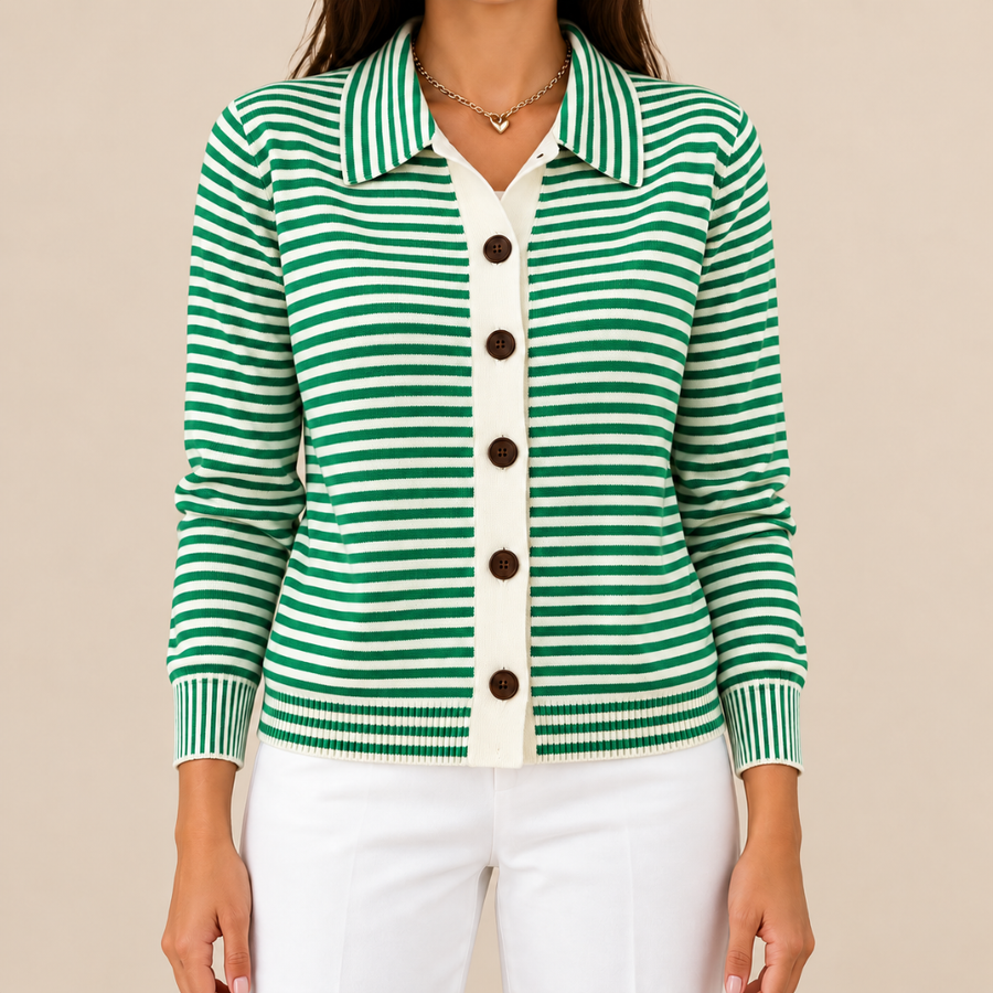 Bérénice | Cardigan Rayé à Col Chemise