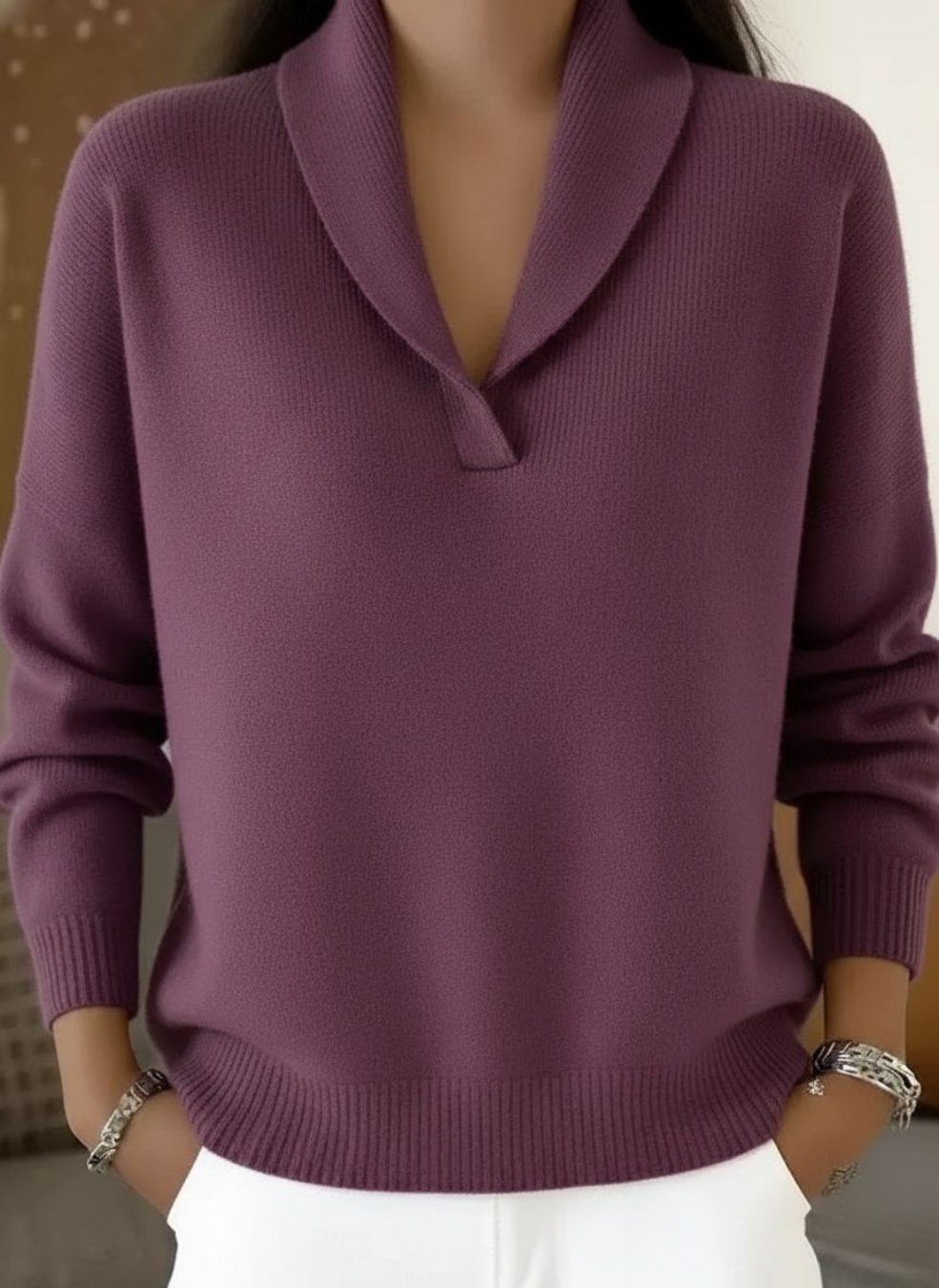 Hortense | Pull Col Châle en Maille Douce