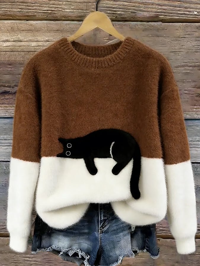 Zélie | Pull Bicolore Chat Brodé