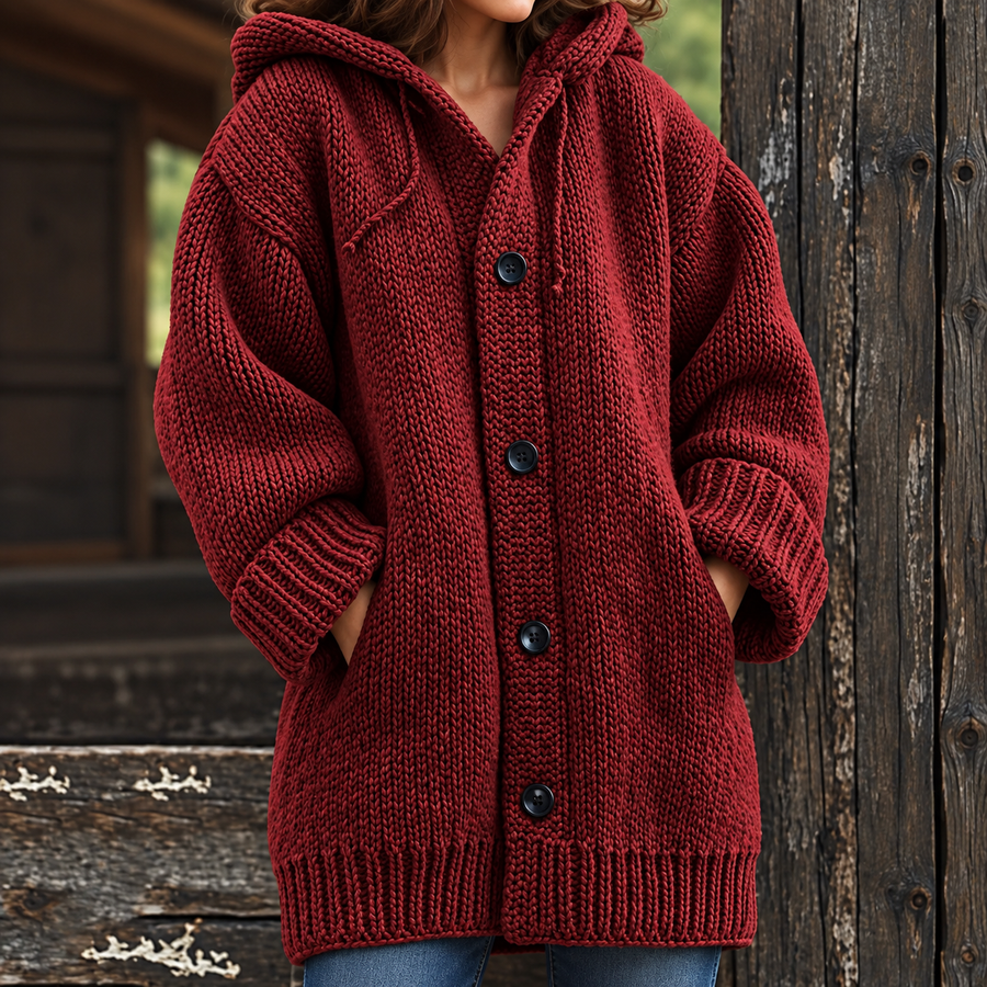 Roxelane | Cardigan Long Tricot à Capuche