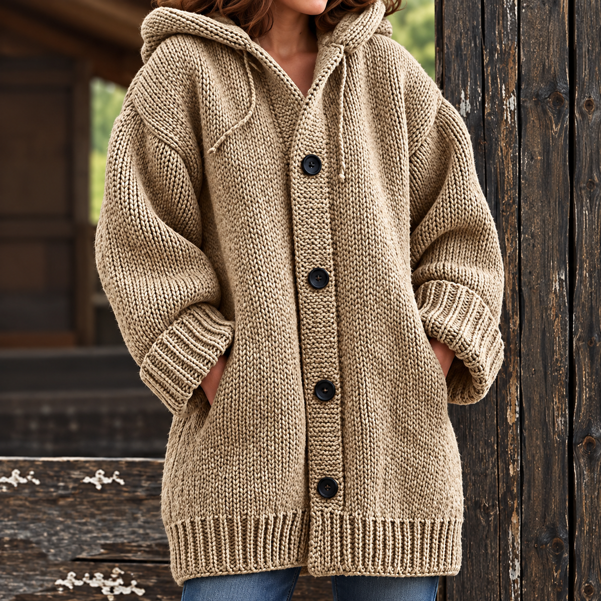 Roxelane | Cardigan Long Tricot à Capuche