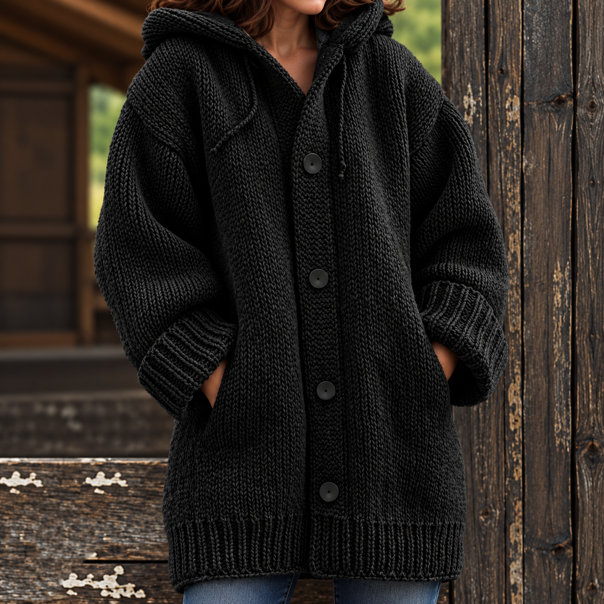 Roxelane | Cardigan Long Tricot à Capuche