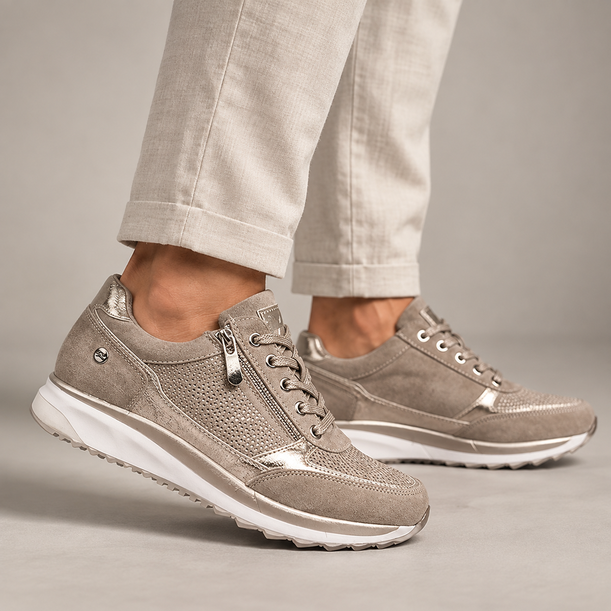 Eugénie | Baskets Confort Zippées Effet Daim