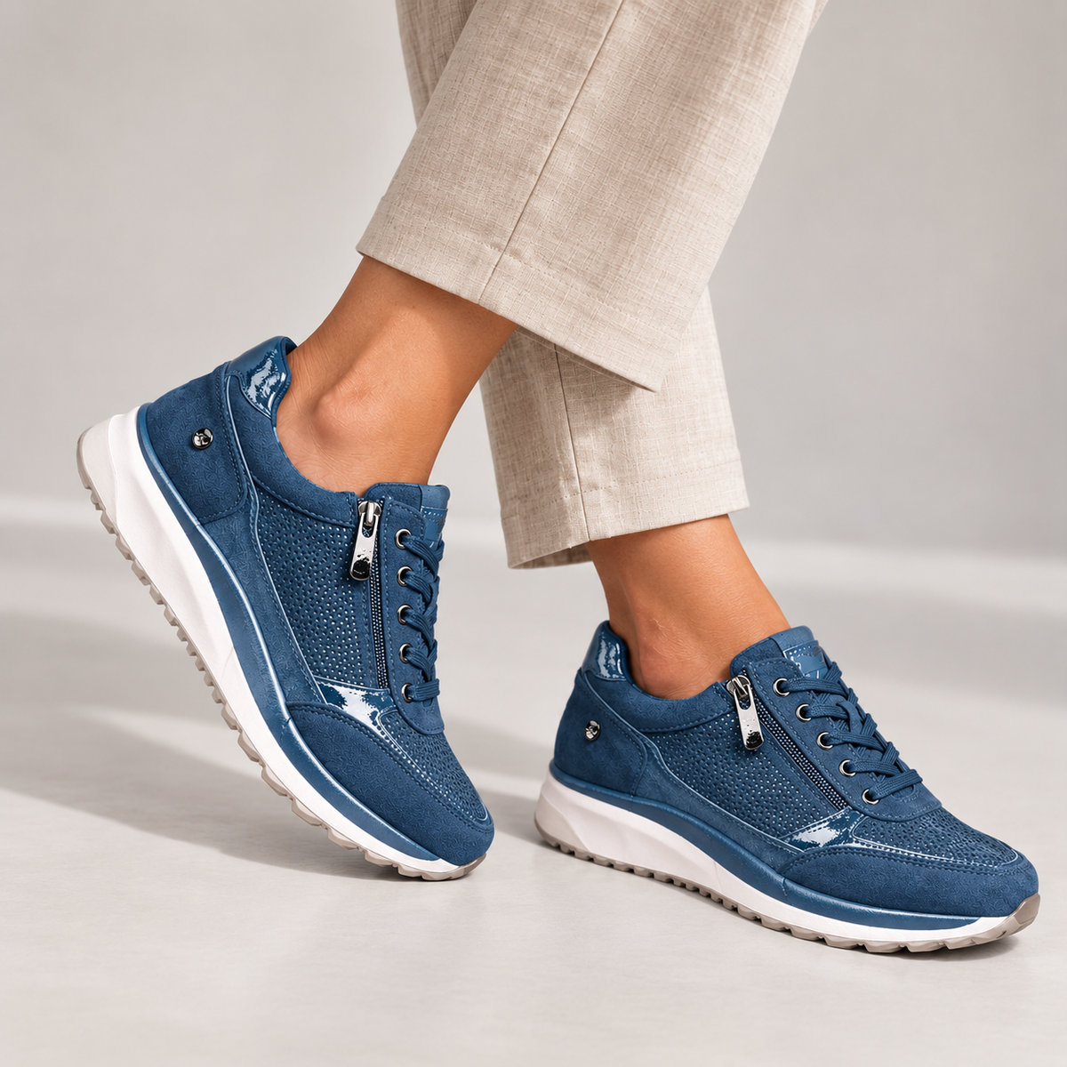 Eugénie | Baskets Confort Zippées Effet Daim