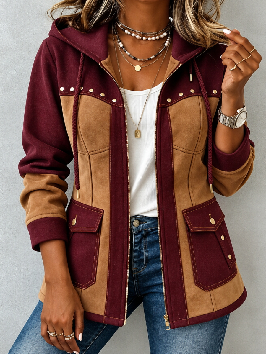 Sidonie | Veste à Capuche Bicolore Effet Daim