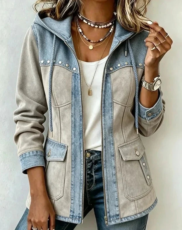 Sidonie | Veste à Capuche Bicolore Effet Daim