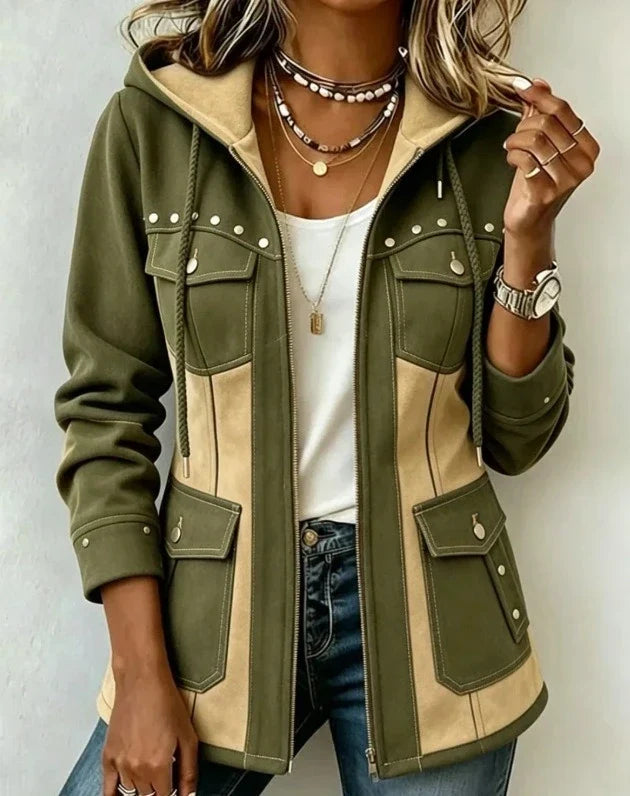 Sidonie | Veste à Capuche Bicolore Effet Daim