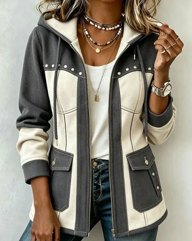 Sidonie | Veste à Capuche Bicolore Effet Daim