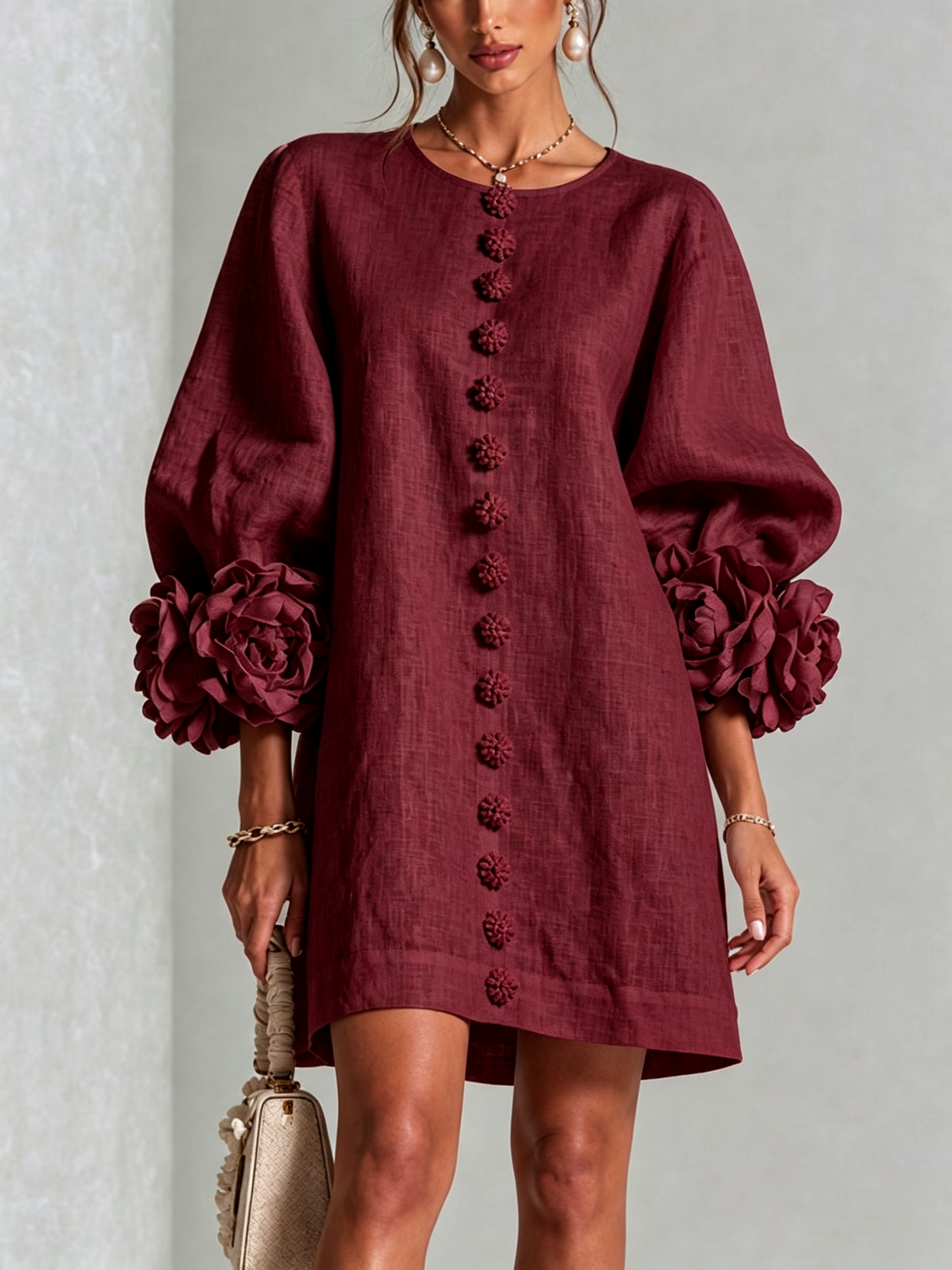Bathilde | Robe Courte Manches Fleuries