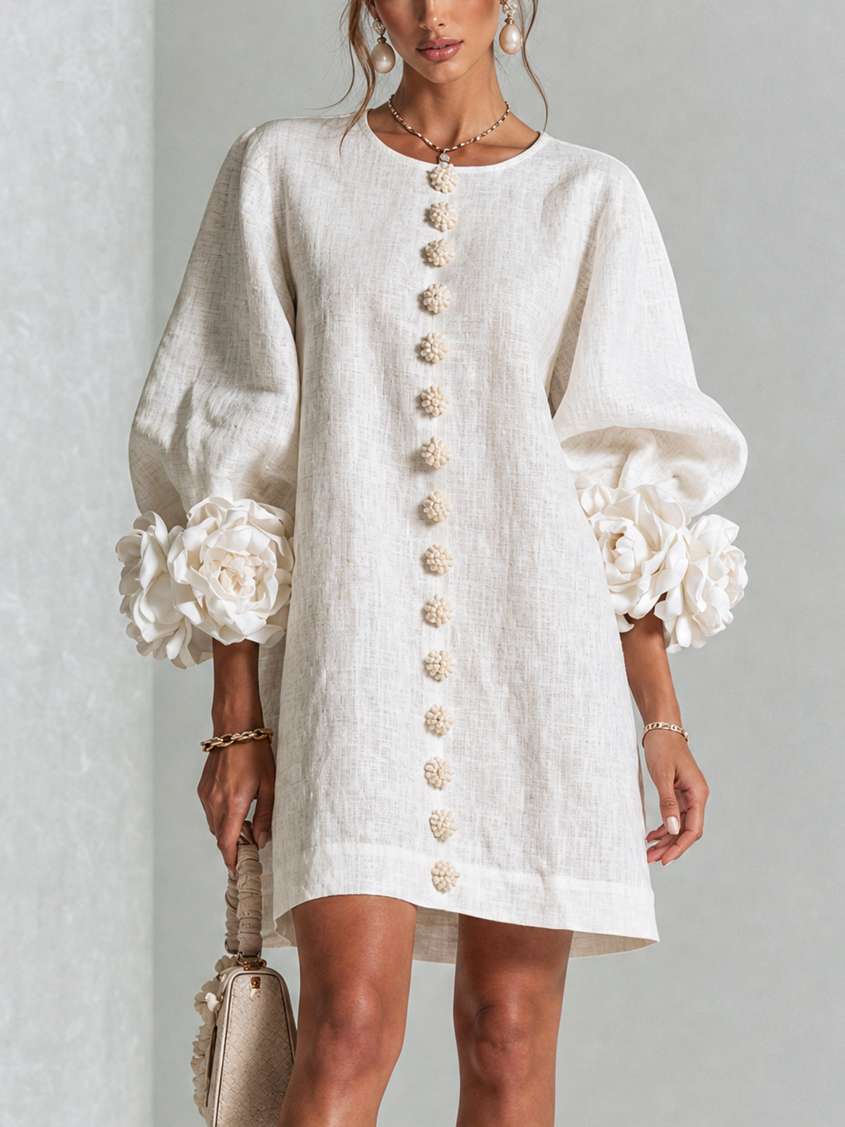 Bathilde | Robe Courte Manches Fleuries