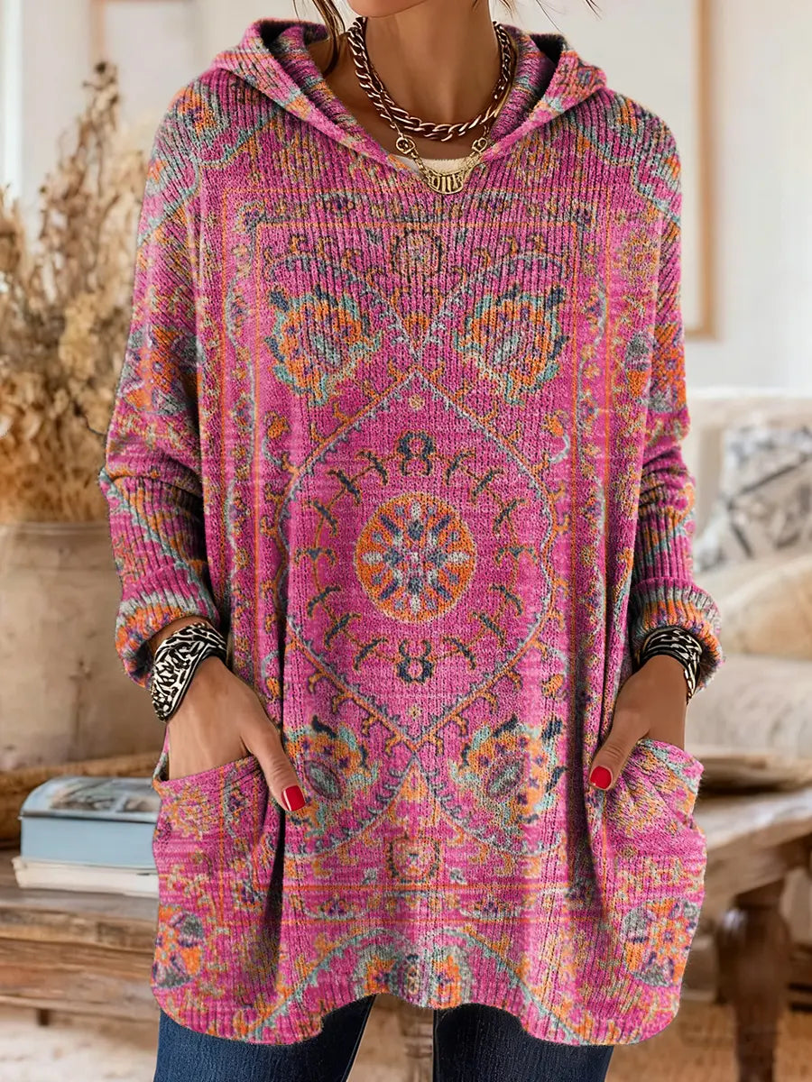 Séraphine | Pull Tunique à Capuche Imprimé Bohème
