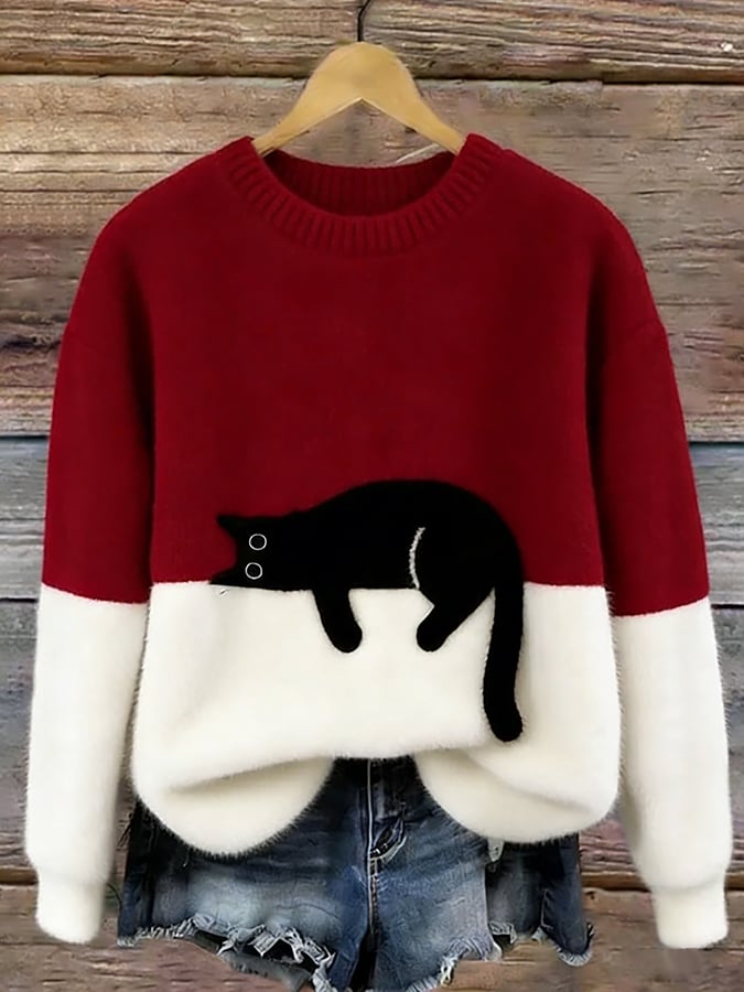 Zélie | Pull Bicolore Chat Brodé