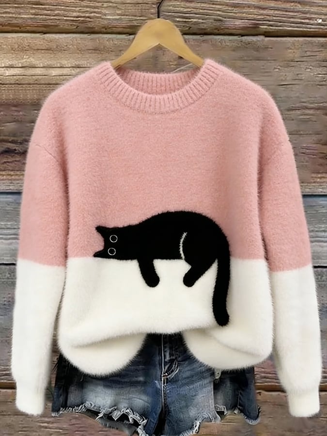 Zélie | Pull Bicolore Chat Brodé