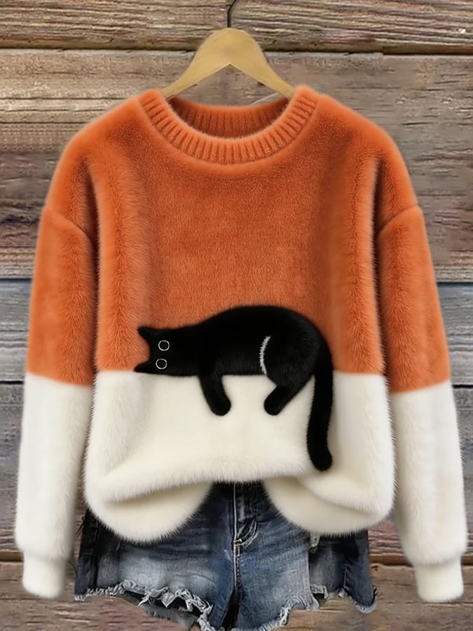 Zélie | Pull Bicolore Chat Brodé