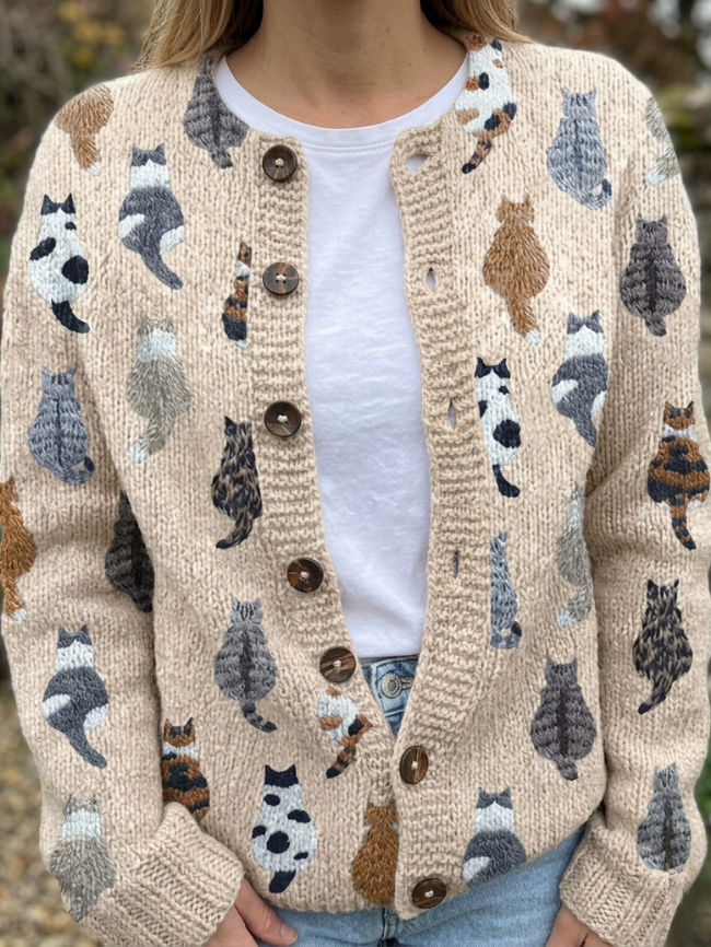 Philomène | Gilet en Maille Motif Petits Chats
