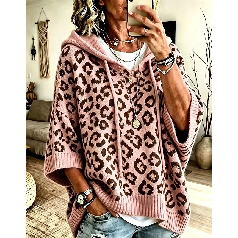 Capucine | Pull Poncho à Capuche Motif Léopard