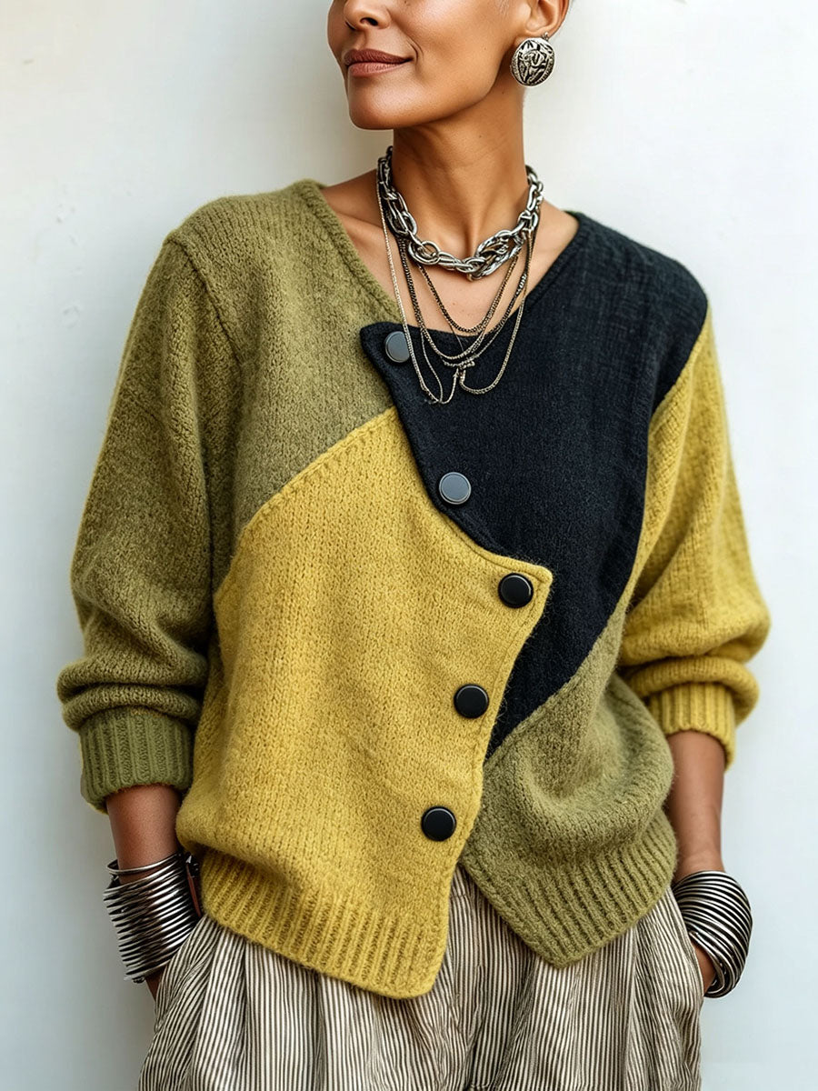Eulalie | Gilet Colorblock à Boutonnage Asymétrique