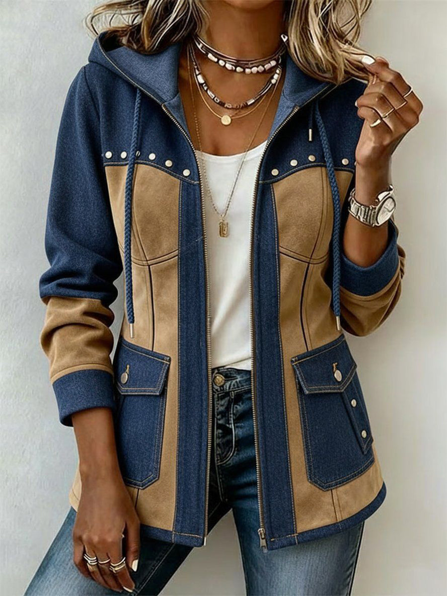 Sidonie | Veste à Capuche Bicolore Effet Daim