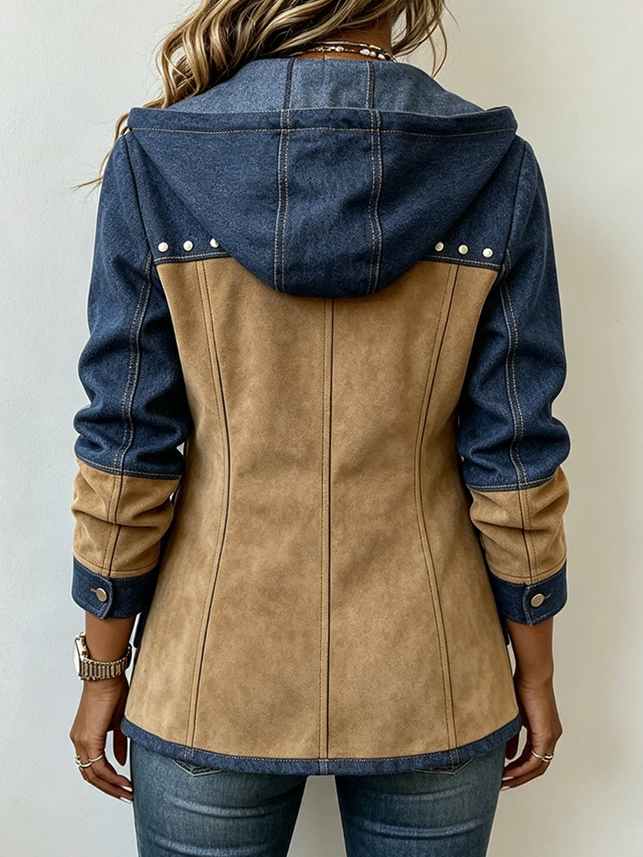 Sidonie | Veste à Capuche Bicolore Effet Daim