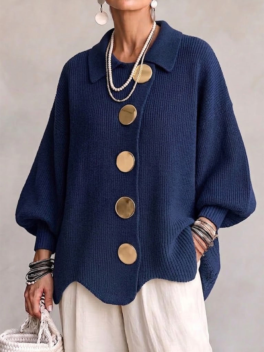 Augustine | Gilet Oversize à Col Chemise et Gros Boutons Dorés