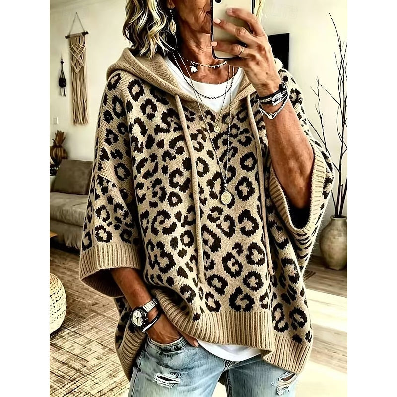 Capucine | Pull Poncho à Capuche Motif Léopard