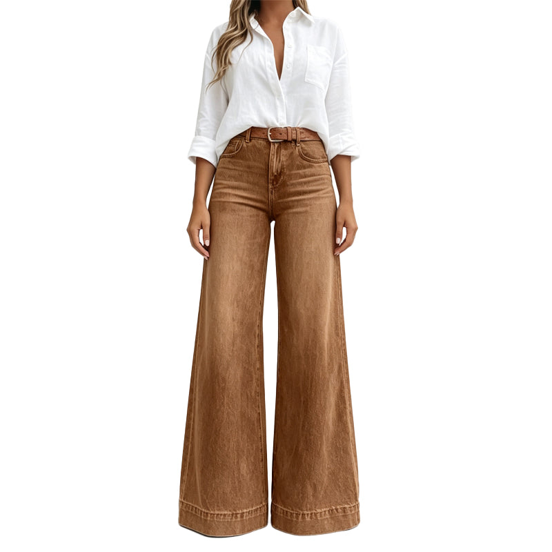 Apolline | Jean Large Taille Haute Délavé