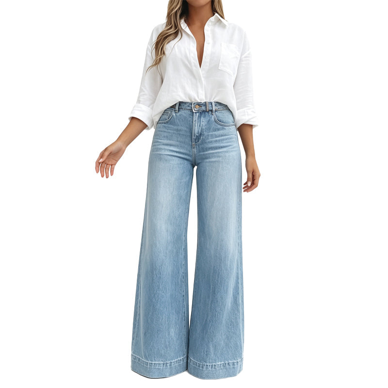 Apolline | Jean Large Taille Haute Délavé