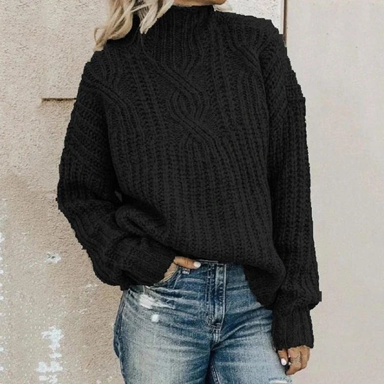 Octavie | Pull Col Montant en Grosse Maille Torsadée
